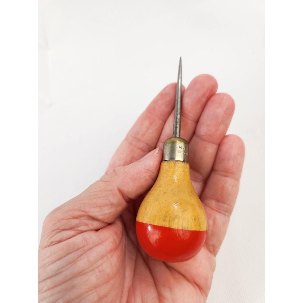 Vintage Leather Awl Pick Punch Needle Primitive Tool Crafting Handmade Art ~ USA
